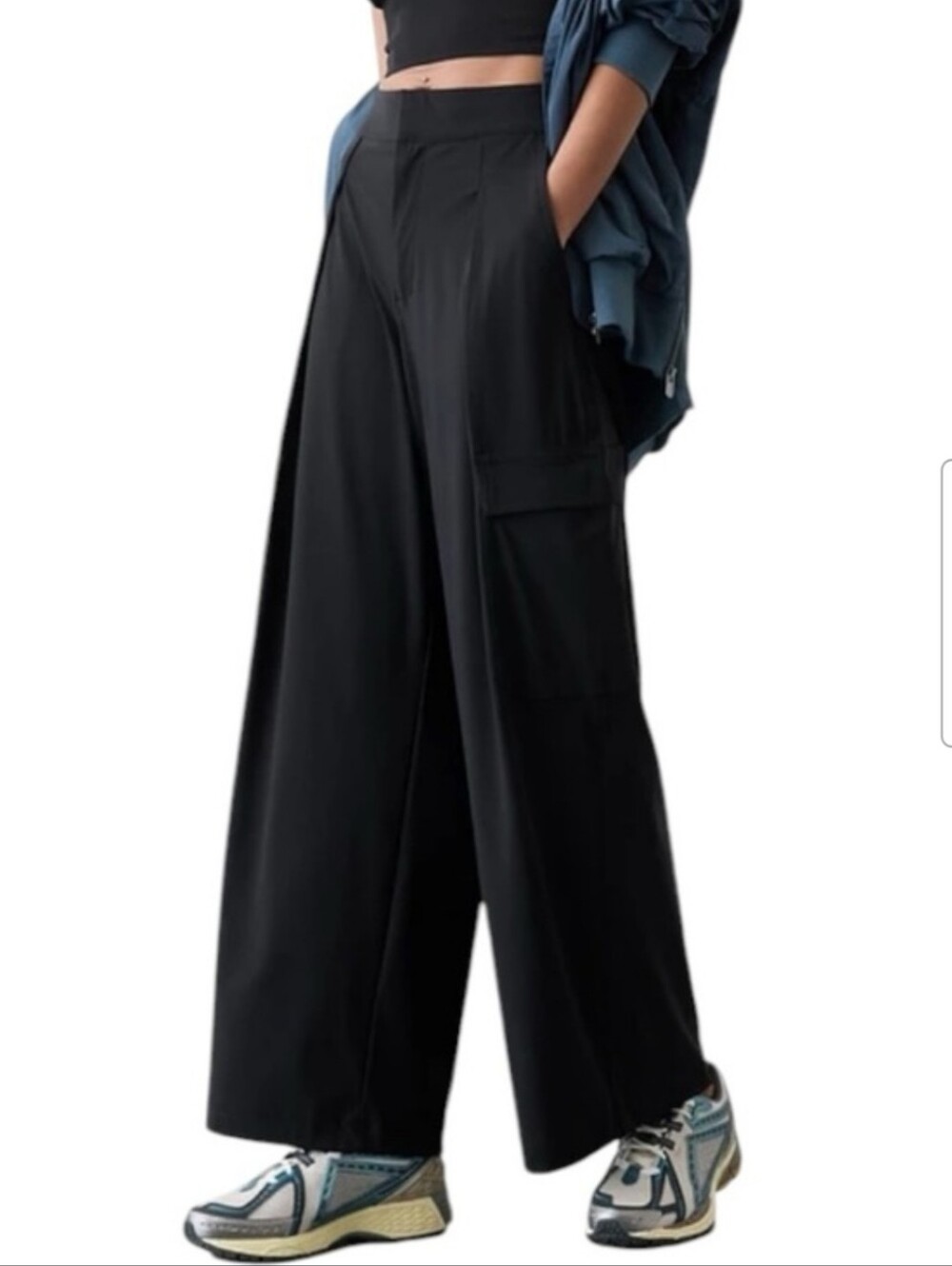 Athleta Pinnacle Black Wide-Leg Cargo Trousers